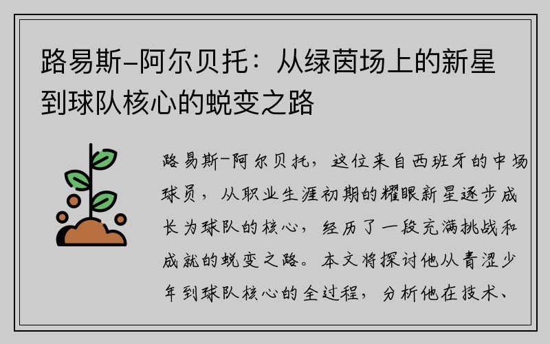 路易斯-阿尔贝托：从绿茵场上的新星到球队核心的蜕变之路